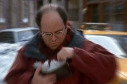 GEORGE COSTANZA DIGGING IN HIS GIANT WALLET Meme Template