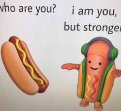Dancing hotdog is stronger Meme Template