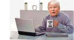 Trump drinks coffee reading laptop 1 Meme Template