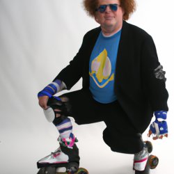Dr. Steve Brule wearing a pair of roller skates Meme Template