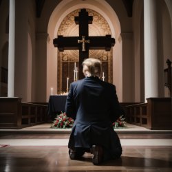 Trump Kneeling Before the Cross Meme Template