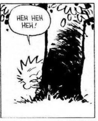 CALVIN LAUGHS BEHIND A TREE Meme Template