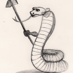 A snake holding a musket with its mouth and carrying a stick wit Meme Template
