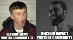 Genshin Impact Youtube vs Genshin Impact Twitter Meme Template