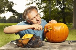 Older Man Carving Helloween Pumpkin For Upcoming Holiday Event S Meme Template