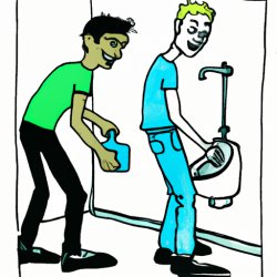 2 guys using a urinel Meme Template