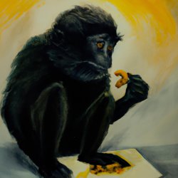 Big black monkey eating chicken nugget Meme Template