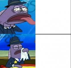 SpongeBob Health Inspector Choking vs. Wiping Mouth Meme Template