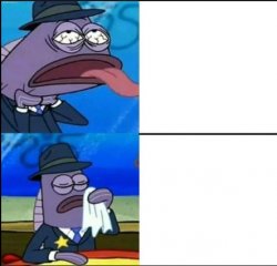 SpongeBob Health Inspector Choking vs. Wiping Mouth Meme Template