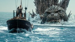 Minus One Godzilla swims towards the small boat Meme Template