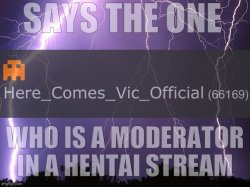 Says the one who is a moderator in a hentai stream Meme Template