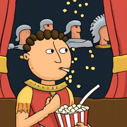Caeser augustus eating popcorn while watching he's army fight Meme Template