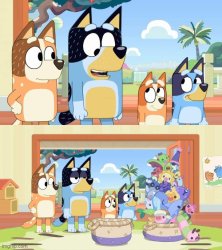 Bluey piles Meme Template