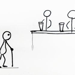 One stick men, at the front of the bar then outside puking and l Meme Template