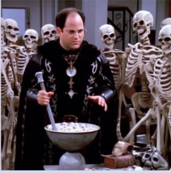 GEORGE COSTANZA AND CAULDRON AND SKELETONS Meme Template