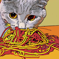 A cat eating spaghetti Meme Template