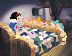 SNOW WHITE, DWARFS AT FOOT OF BED Meme Template