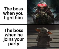 The boss when you fight them Meme Template