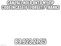 CAN YALL HOLD ONTO MY ZIP CODE INCASE IF I FORGET? THANKS; 89.92 Meme Template