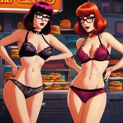 VELMA AND DAPHNE LINGERIE BURGER JOINT SCOOBY DOO Meme Template