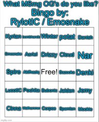 What MSmg OG's do you like? Bingo by: RylotIC / Emosnake Meme Template