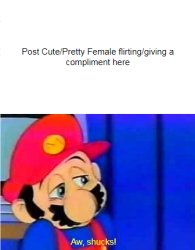 mario blushes at who Meme Template