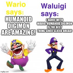 Wario and Waluigi love Humanoid Digimon Meme Template