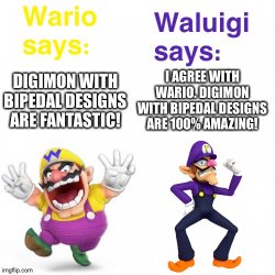 Wario and Waluigi love Digimon with Bipedal designs Meme Template