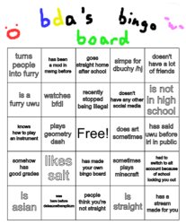 bda bingo board Meme Template