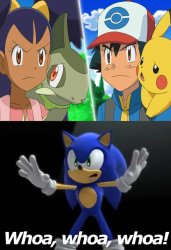 Sonic breaks up Ash and Iris' argument Meme Template