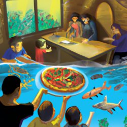 underwater pizza shop with customers Meme Template