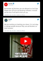 YouTube Threatening People Who Use Ad Blockers Meme Template