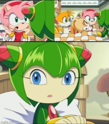 Amy Rose Threatening Cosmo Meme Template