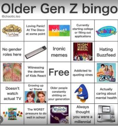 Older gen Z bingo Meme Template