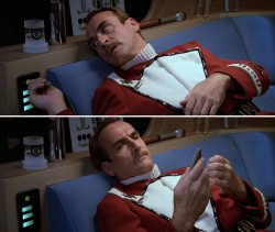 Star Trek Movie Laying Down Then Getting On Phone. Meme Template