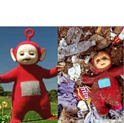 Teletubbies into the trash Meme Template