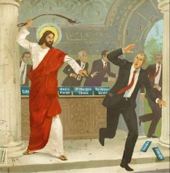 Jesus chasing money changers out temple Meme Template