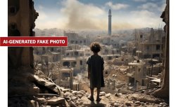 AI-generated Fake Photo of Little Child in Gaza - be skeptical Meme Template