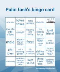 Palin Fosh's bingo card Meme Template