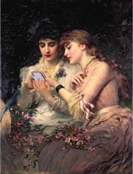 CLASSICAL ART, TWO VICTORIAN LADIES LOOK AT THEIR TEXTS, CELL PH Meme Template