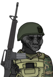 Wojak Distressed Eroican Soldier Welding a Colt M16A3 Meme Template