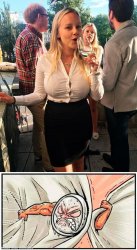 Button holding busting shirt Meme Template