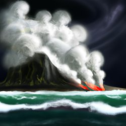 volcano lava ship on the ocean in a storm Meme Template