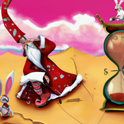 Santa waiting Dali Clock Desert Style with Alice & Wounderland R Meme Template