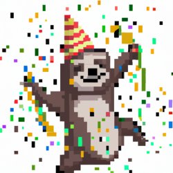 sloth wearing a party hat, with confetti raining down Meme Template
