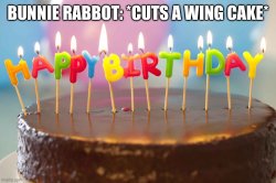 BUNNIE RABBOT: *CUTS A WING CAKE* Meme Template