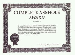 Asshole award certificate Meme Template