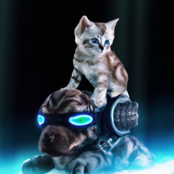 cute kitten sitting on a puppy Meme Template