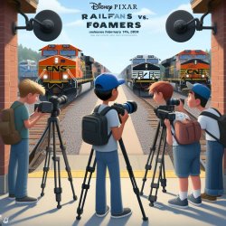 Railfans VS Foamers Disney Pixar Bing AI Image Meme Template