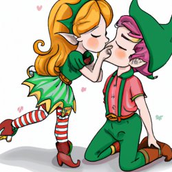 cute girl elf kissing a boy elf Meme Template